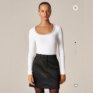 NWT New J. Crew Perfect rib scoopneck T-shirt Bead embellishments White Small